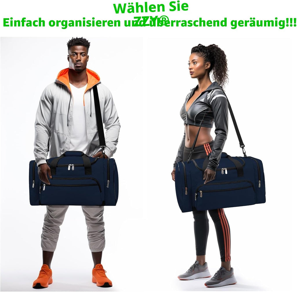 ZZY Sporttasche, 40L Reisetasche Fitness Tasche Mit Schultergurt Wochenendtasche Für Damen Und Herren(Marine Blau)
