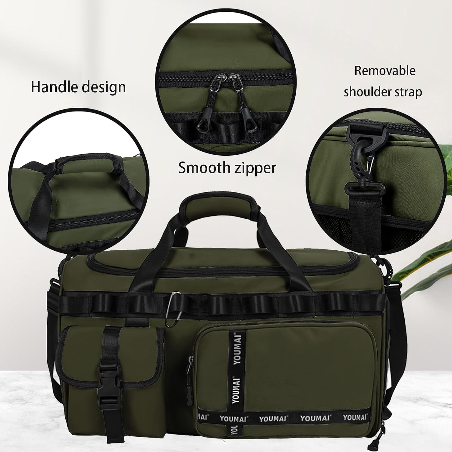 Reisetasche Damen Herren, 65L Wasserabweisende Sporttasche, Reise Tasche Mit Schuhfach Und Nassfach, Gym Bag, Handtasche, Umhängetasche, Schultertasche Für Reisen, Fitness, Sport, Grün