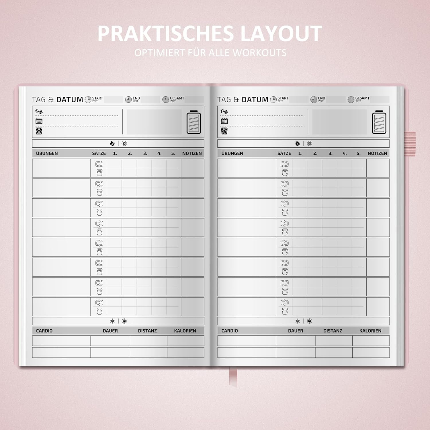 BIROYAL Trainingstagebuch Deutsch Für Frauen Mit 186 Workout Für Dein Krafttraining - Rosa Undatierte Trainingsbuch - A5 Fitness Journal for Women - Abnehmtagebuch - Workout Planer Für Gewichtsverlust