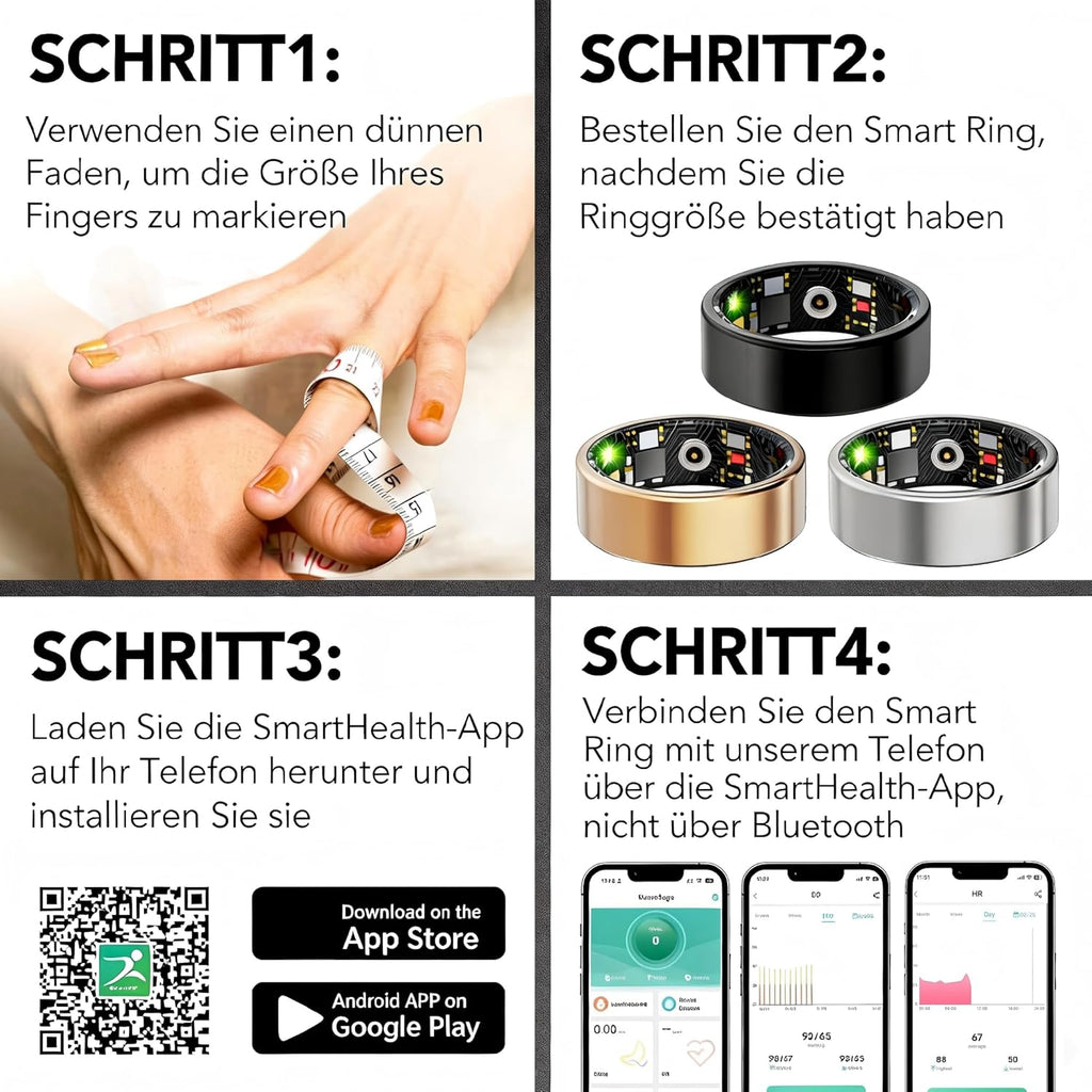Smart Ring Für Damen Herren, Fitness Tracking Ring Mit Herzfrequenz, Schlafüberwachung, Schrittzählung Für Ios Und Android, Keine Abonnementgebühr, IP68 Wasserdicht(Schwarz, 11)