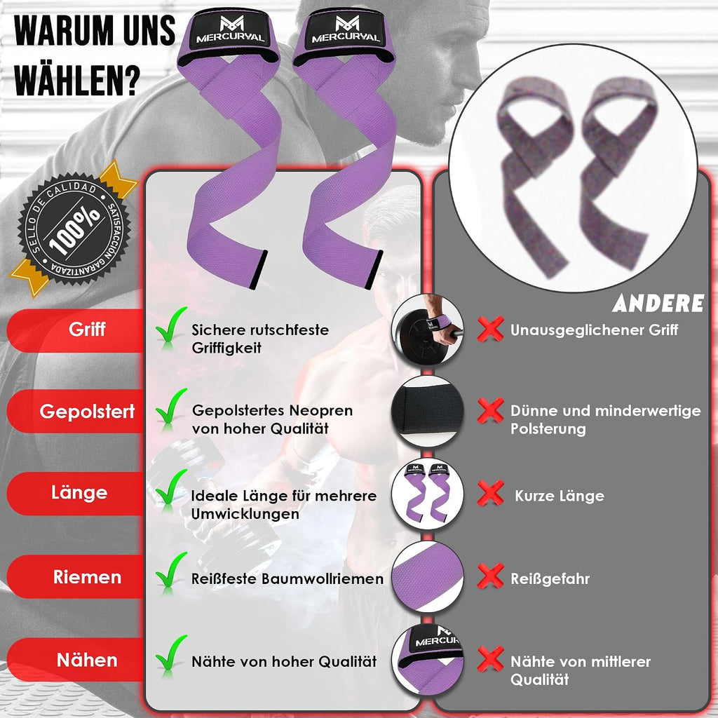 MERCURYAL Zughilfen Krafttraining Lifting Straps - Bodybuilding, Fitness, Kreuzheben, Powerlifting - Kreuzheben Gurte - Profi Lifting Straps - Lifting Straps - Gym Zubehör Für Frauen Und Männer