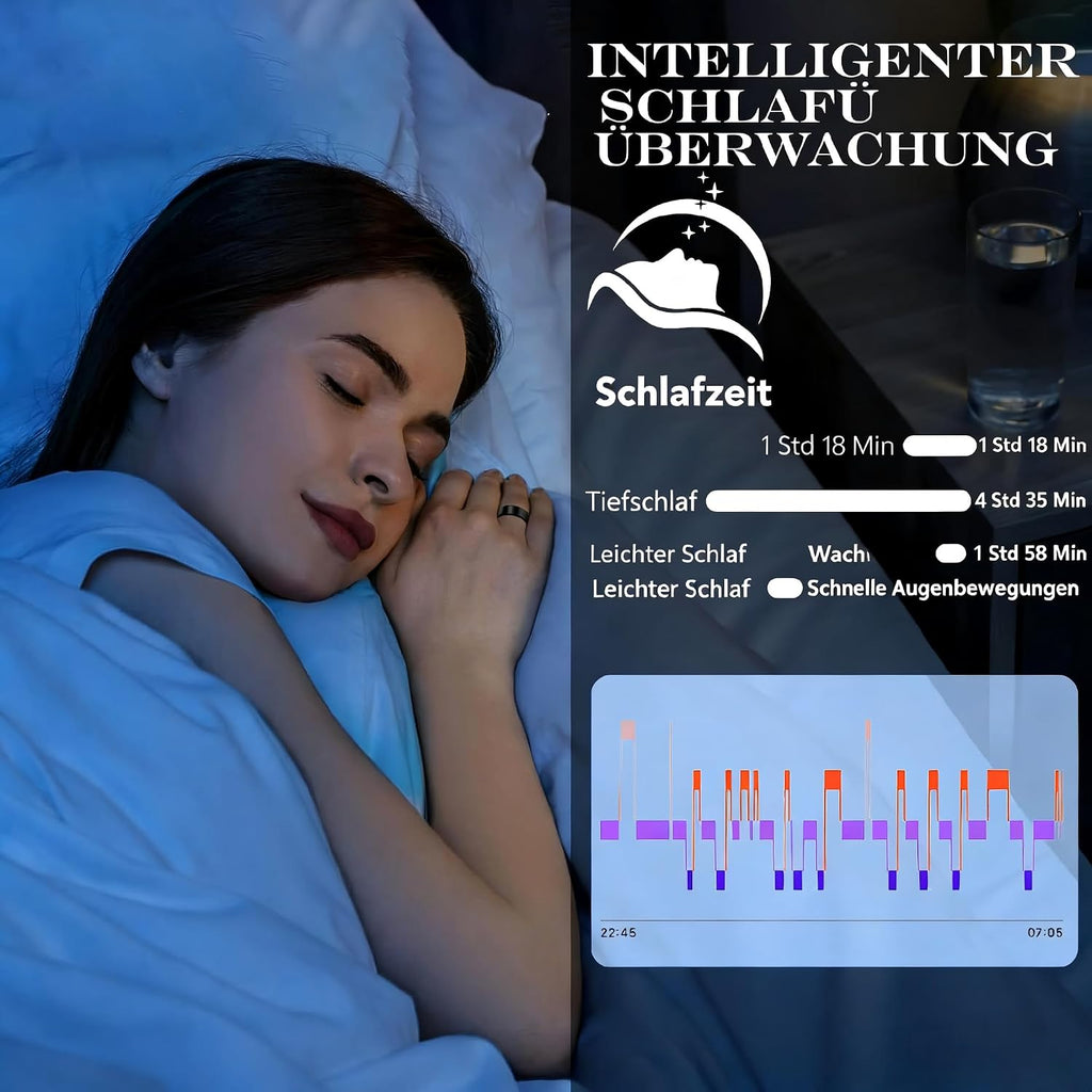 Smart Ring Für Damen Herren, Fitness Tracking Ring Mit Herzfrequenz, Schlafüberwachung, Schrittzählung Für Ios Und Android, Keine Abonnementgebühr, IP68 Wasserdicht(Schwarz, 11)