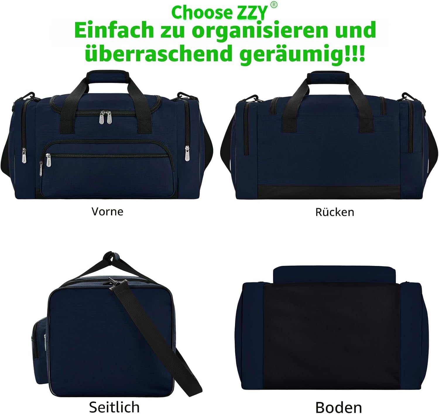 ZZY Sporttasche, 40L Reisetasche Fitness Tasche Mit Schultergurt Wochenendtasche Für Damen Und Herren(Marine Blau)