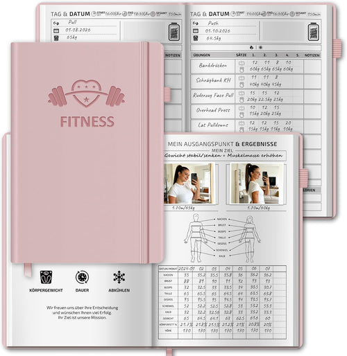 BIROYAL Trainingstagebuch Deutsch Für Frauen Mit 186 Workout Für Dein Krafttraining - Rosa Undatierte Trainingsbuch - A5 Fitness Journal for Women - Abnehmtagebuch - Workout Planer Für Gewichtsverlust