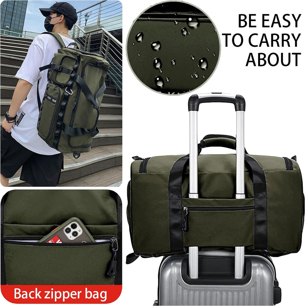Reisetasche Damen Herren, 65L Wasserabweisende Sporttasche, Reise Tasche Mit Schuhfach Und Nassfach, Gym Bag, Handtasche, Umhängetasche, Schultertasche Für Reisen, Fitness, Sport, Grün