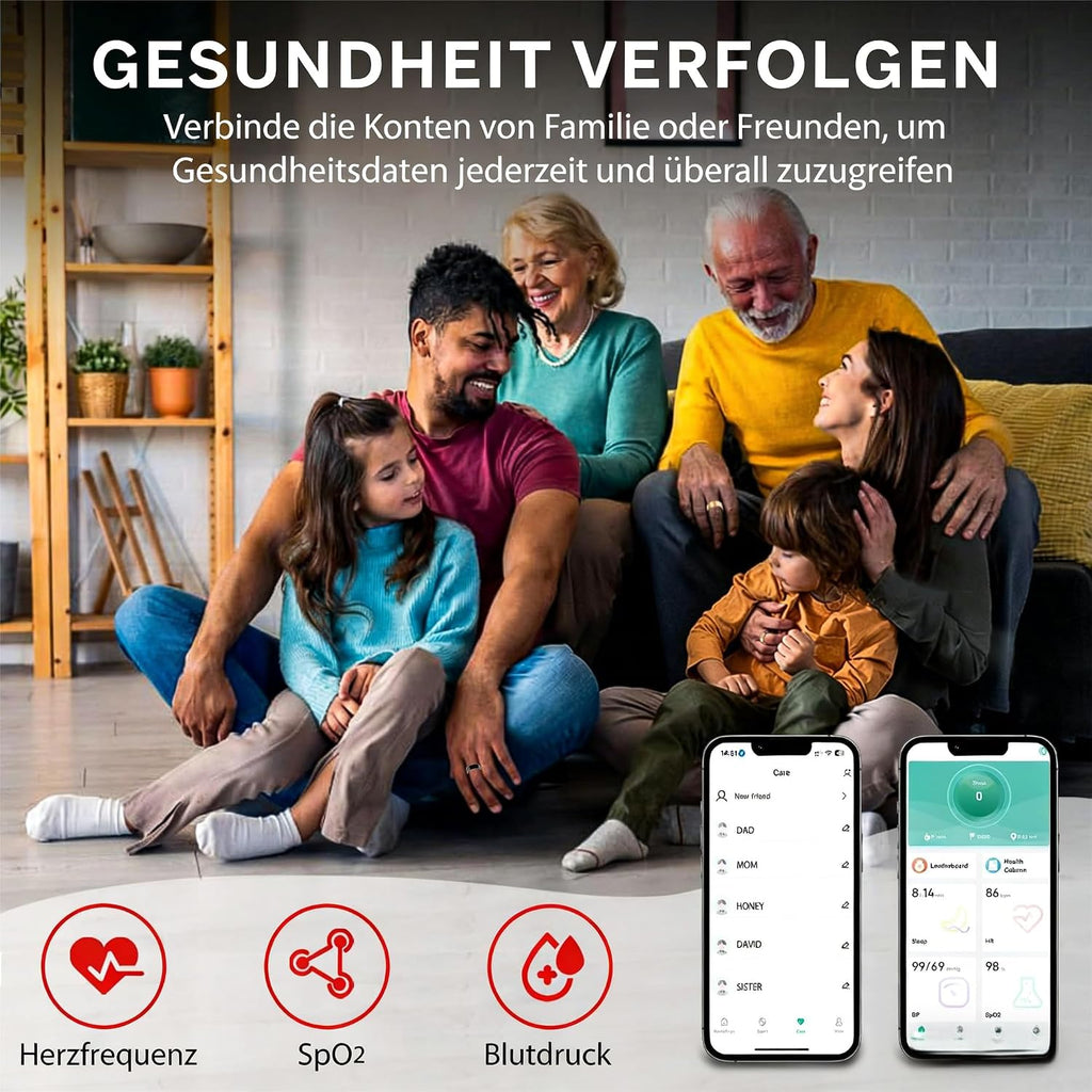 Smart Ring Für Damen Herren, Fitness Tracking Ring Mit Herzfrequenz, Schlafüberwachung, Schrittzählung Für Ios Und Android, Keine Abonnementgebühr, IP68 Wasserdicht(Schwarz, 11)
