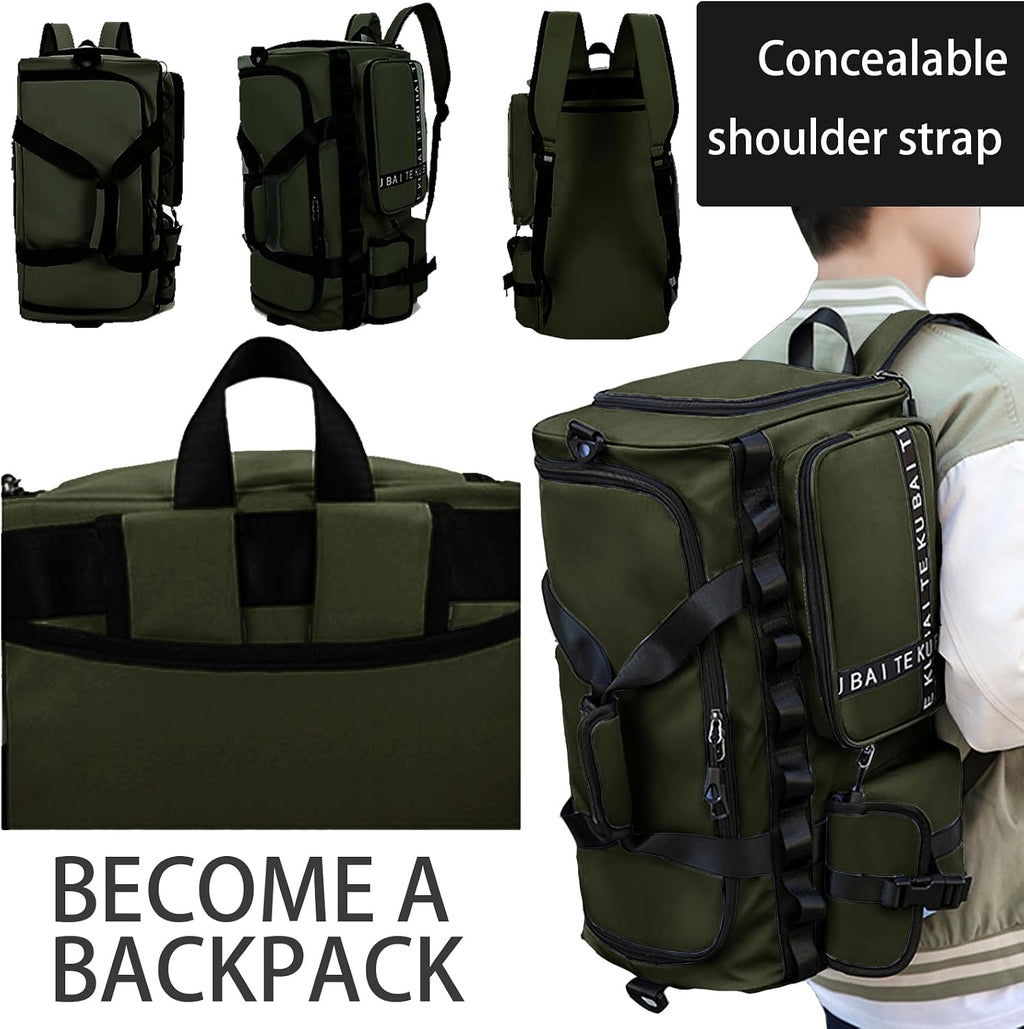 Reisetasche Damen Herren, 65L Wasserabweisende Sporttasche, Reise Tasche Mit Schuhfach Und Nassfach, Gym Bag, Handtasche, Umhängetasche, Schultertasche Für Reisen, Fitness, Sport, Grün