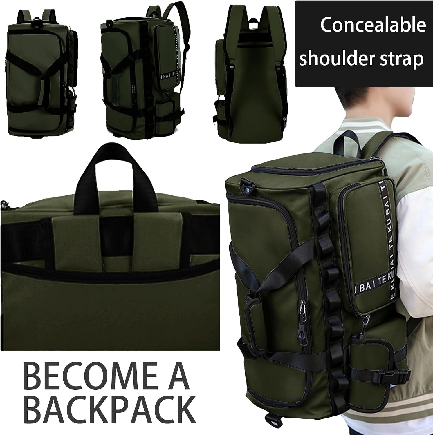Reisetasche Damen Herren, 65L Wasserabweisende Sporttasche, Reise Tasche Mit Schuhfach Und Nassfach, Gym Bag, Handtasche, Umhängetasche, Schultertasche Für Reisen, Fitness, Sport, Grün