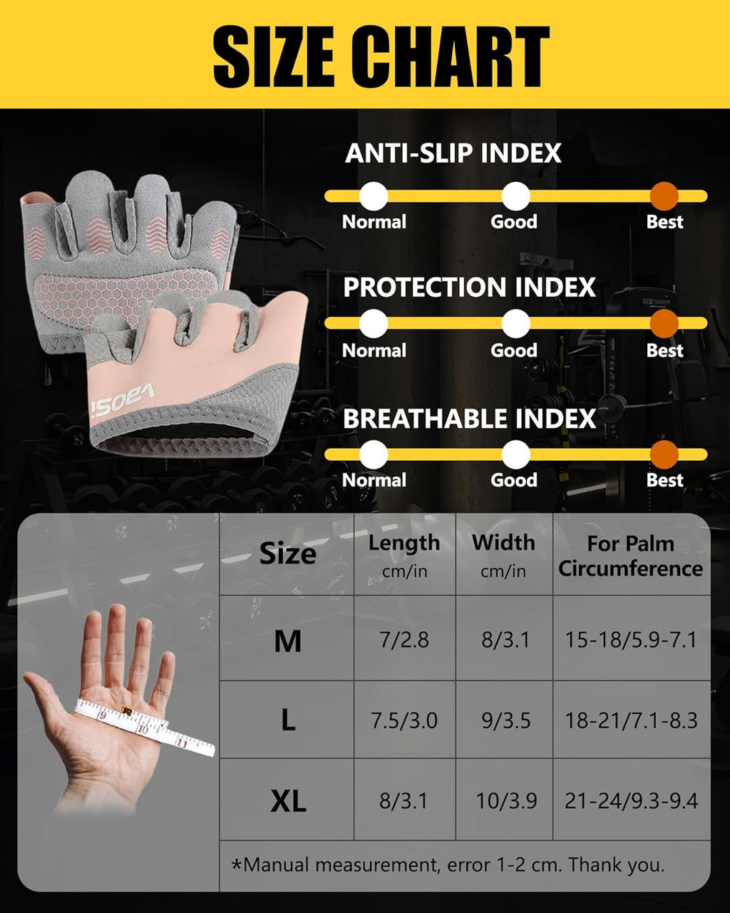 Fitness Handschuhe, Trainingshandschuhe Für Damen Und Herren, Atmungsaktiv & Rutschfest, Gym Handschuhe, Sporthandschuhe Für Crossfit Bodybuilding Gym Krafttraining