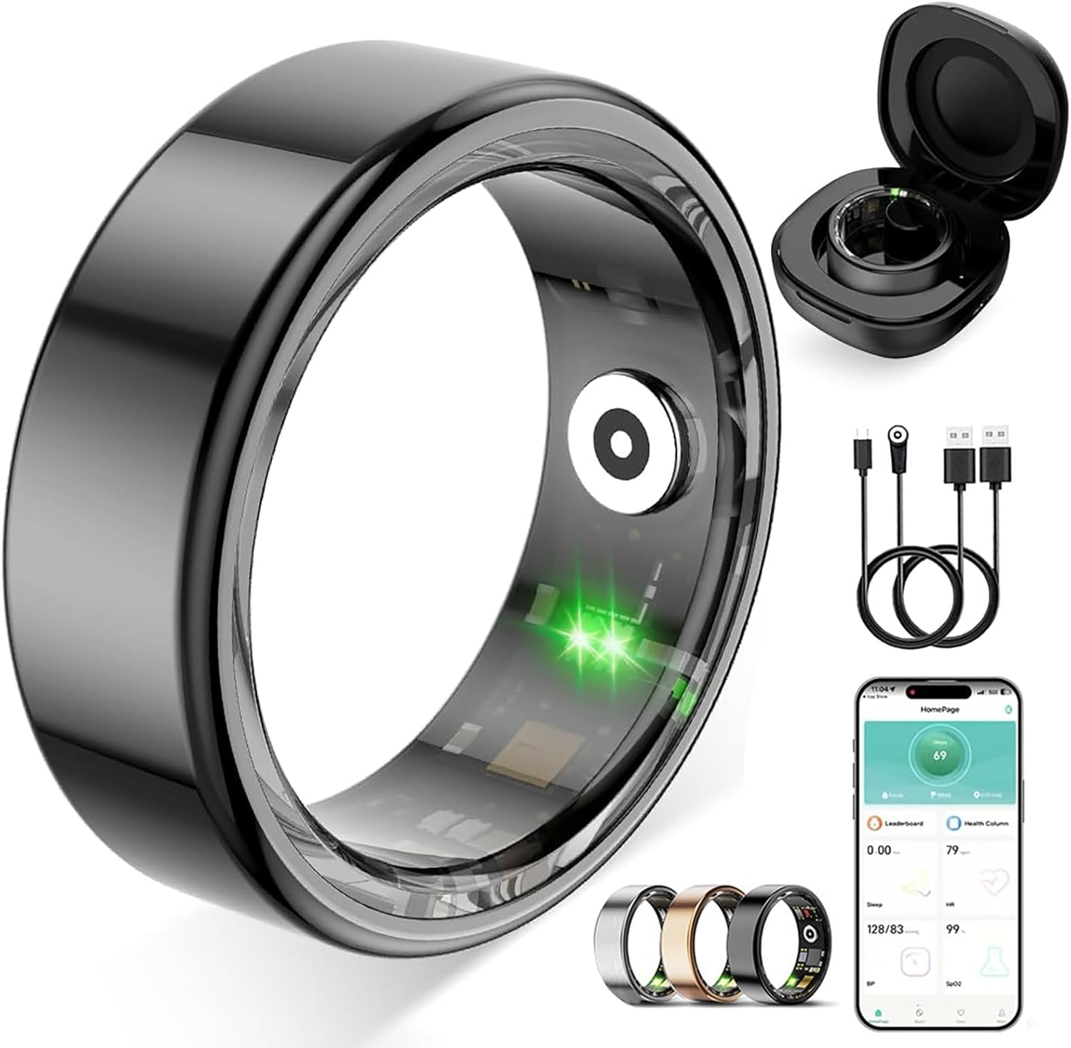 Smart Ring Für Damen Herren, Fitness Tracking Ring Mit Herzfrequenz, Schlafüberwachung, Schrittzählung Für Ios Und Android, Keine Abonnementgebühr, IP68 Wasserdicht(Schwarz, 11)