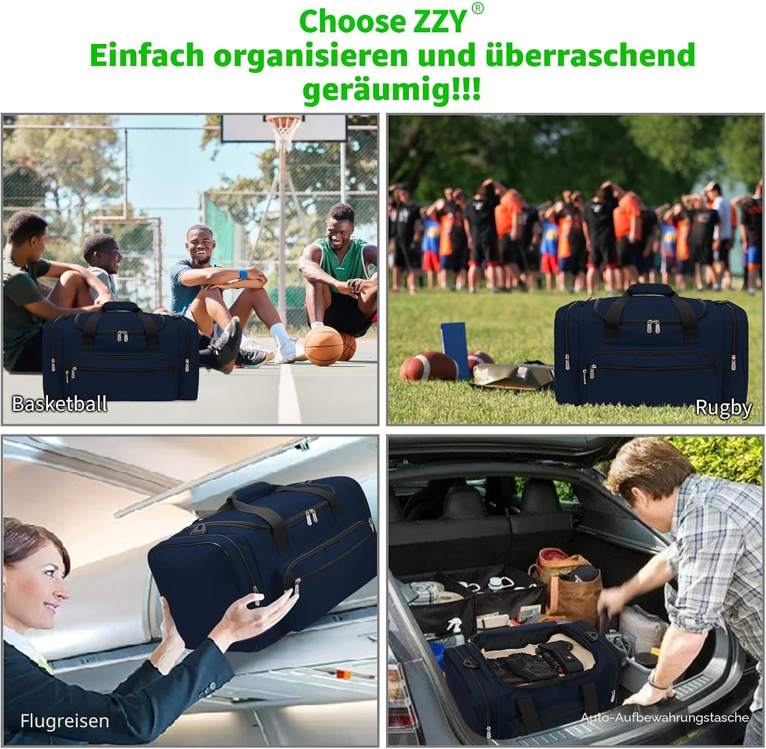 ZZY Sporttasche, 40L Reisetasche Fitness Tasche Mit Schultergurt Wochenendtasche Für Damen Und Herren(Marine Blau)