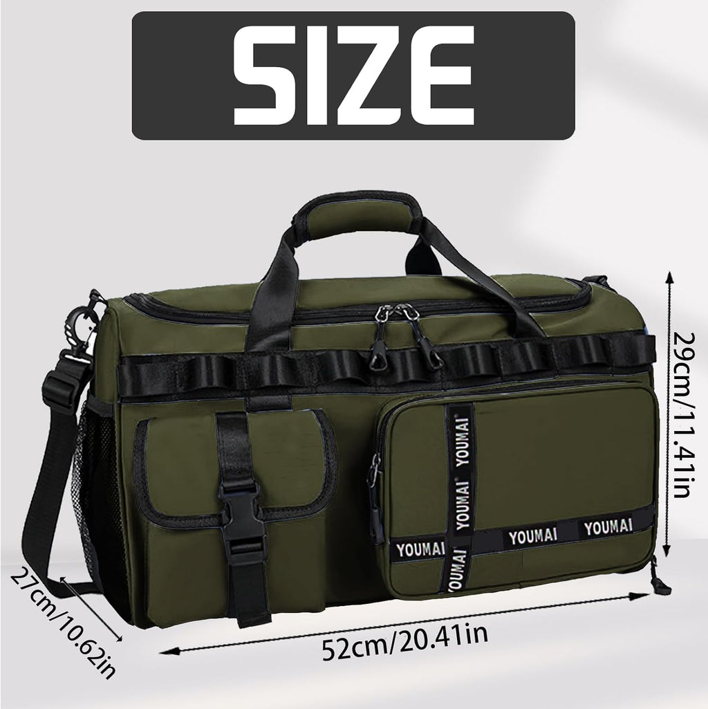 Reisetasche Damen Herren, 65L Wasserabweisende Sporttasche, Reise Tasche Mit Schuhfach Und Nassfach, Gym Bag, Handtasche, Umhängetasche, Schultertasche Für Reisen, Fitness, Sport, Grün