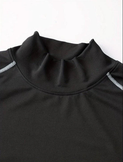 Donkergrijs Fitness Shirt Heren – Compressie Sport Shirt Met Hoge Hals – Lange Mouwen Sport Top – Elastisch Training Shirt Voor Fitness Hardlopen Boksen – Aansluitend Sport Shirt Als Basislaag – Maat M