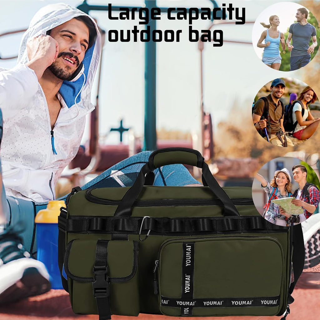 Reisetasche Damen Herren, 65L Wasserabweisende Sporttasche, Reise Tasche Mit Schuhfach Und Nassfach, Gym Bag, Handtasche, Umhängetasche, Schultertasche Für Reisen, Fitness, Sport, Grün