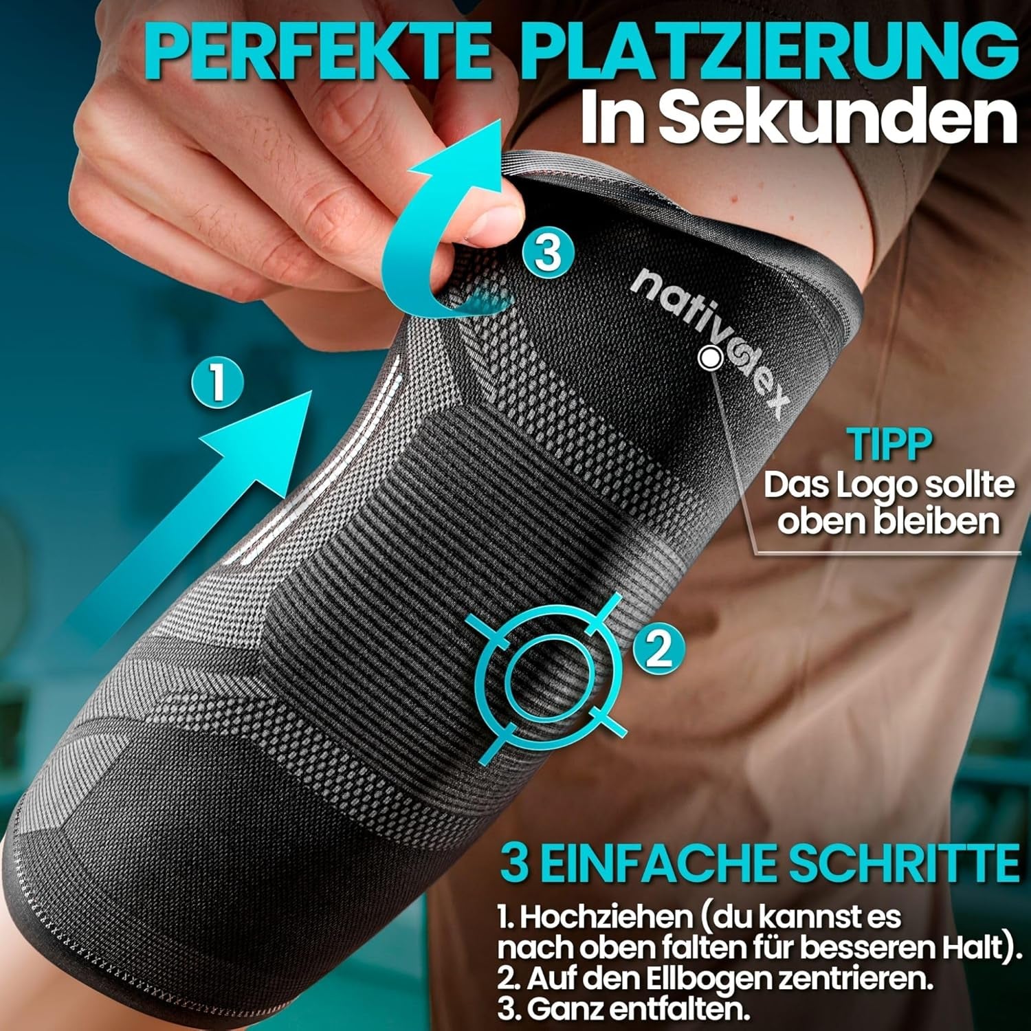Nativodex Ellenbogenbandage Herren & Damen – Kompressionsbandage Ellenbogen Für Tennisarm, Golferarm & Sport, Atmungsaktive Armbandage Für Rechten Und Linken Arm, Ellbogen Bandage Für Fitness & Alltag