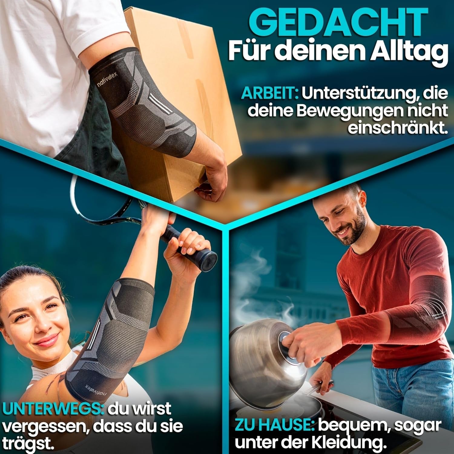 Nativodex Ellenbogenbandage Herren & Damen – Kompressionsbandage Ellenbogen Für Tennisarm, Golferarm & Sport, Atmungsaktive Armbandage Für Rechten Und Linken Arm, Ellbogen Bandage Für Fitness & Alltag