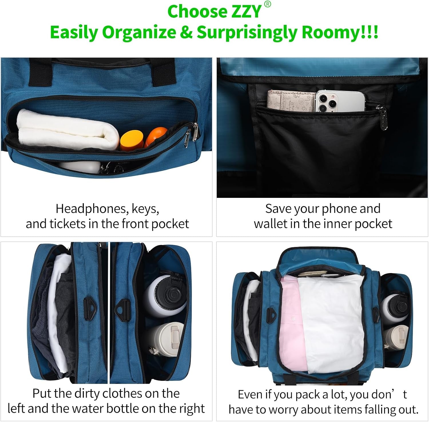 ZZY Sporttasche, 40L Reisetasche Fitness Tasche Mit Schultergurt Wochenendtasche Für Damen Und Herren(Blau)