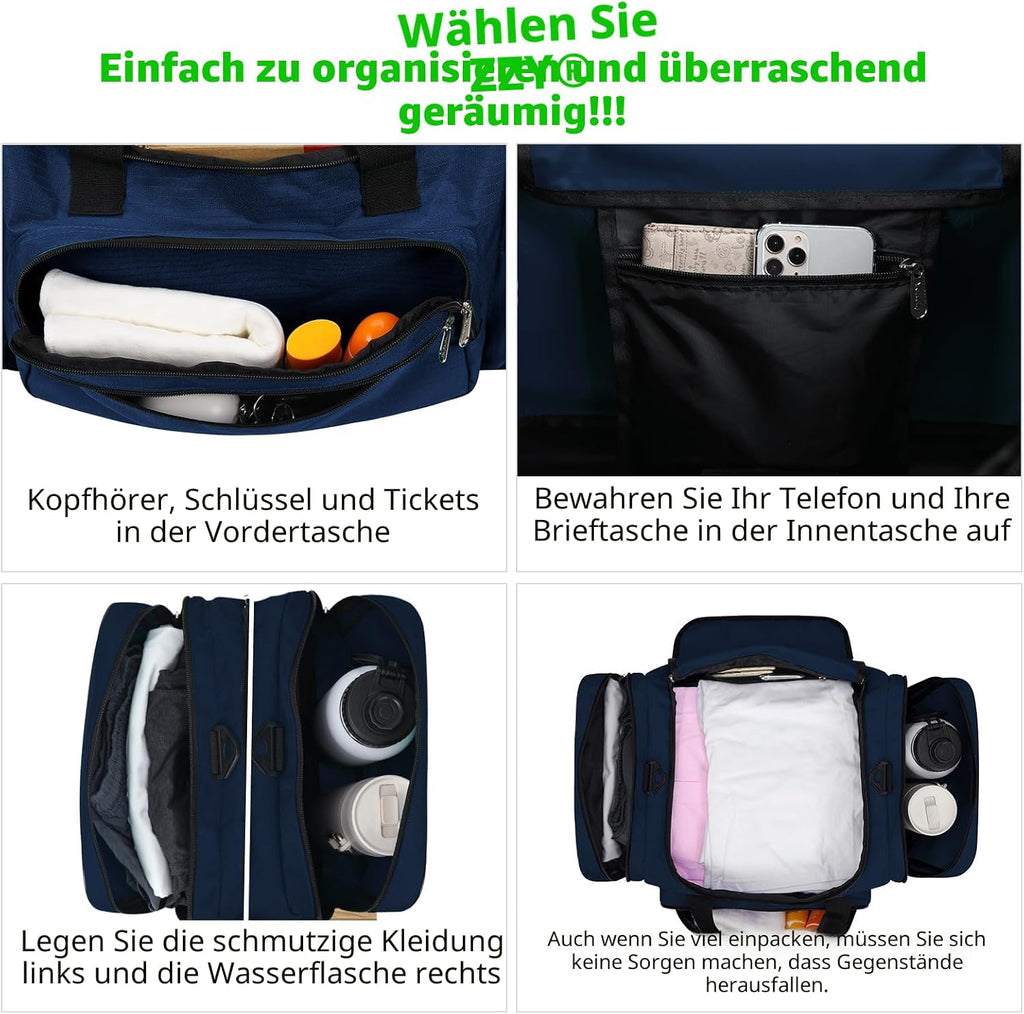 ZZY Sporttasche, 40L Reisetasche Fitness Tasche Mit Schultergurt Wochenendtasche Für Damen Und Herren(Marine Blau)